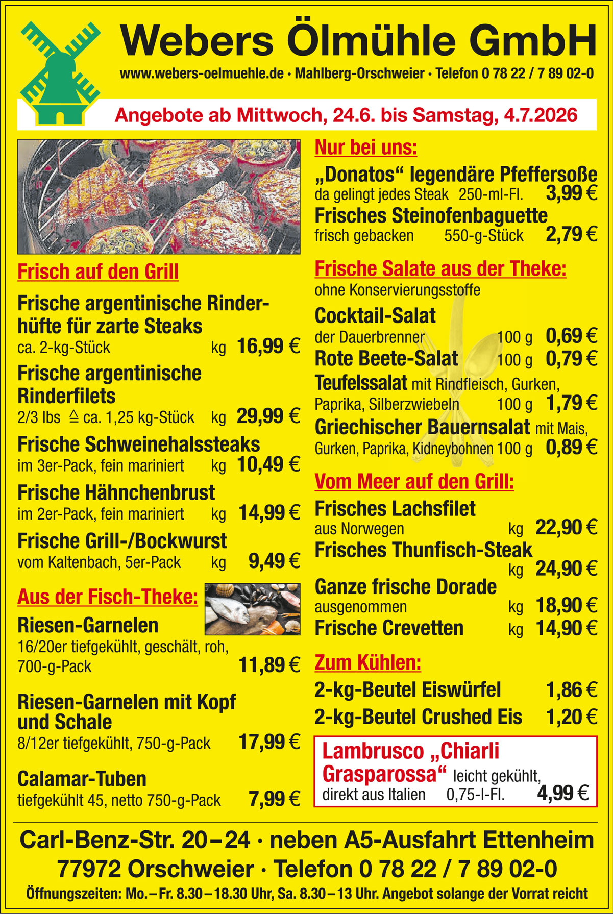 Orschweier: Webers &Ouml;lm&uuml;hle f&uuml;llt die Grilltheke - Angebote vom 24.6. bis 4.7.2026