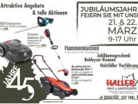45 Jahre Haller Forst & Gartenger&auml;te: Jubil&auml;umsfest mit Angeboten, Flammkuchen und Vorf&uuml;hrungen in Lahr